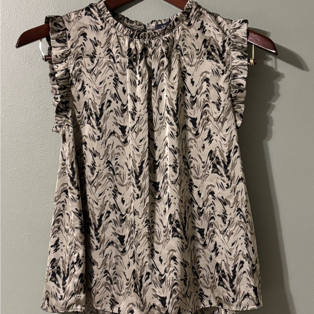 Women's Ruffled Sleeveless Top - Black and Tan/Sage
